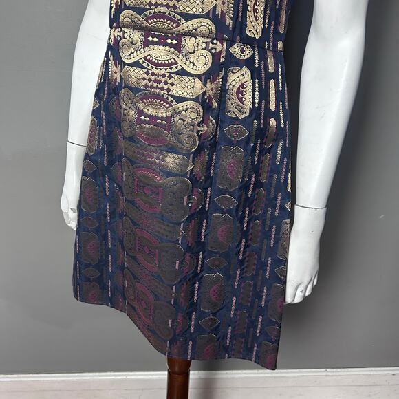 Tory Burch dress size 4 sheath tribal brocade India purple gold metallic y2k - Picture 13 of 16